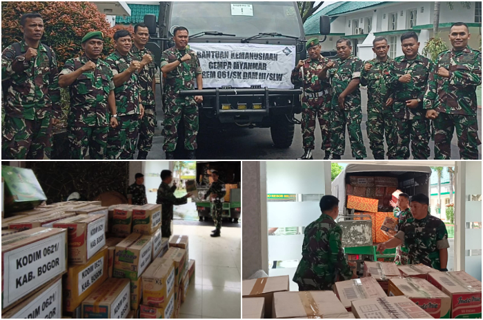 Korem 061/Suryakancana menyalurkan bantuan kemanusiaan untuk Myanmar.