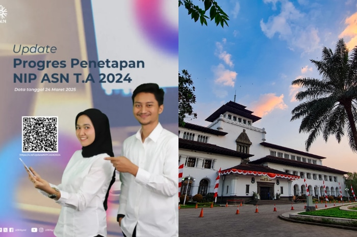 Progres usul penetapan NIP CPNS 2024 (kiri) Gedung sate yang berada di Jawa Barat (kanan).