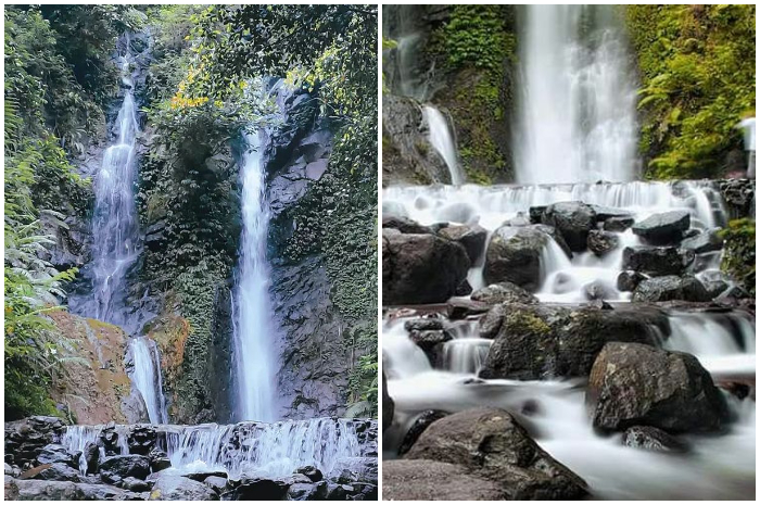 Pemandangan air terjun di Curug Cilember Bogor.