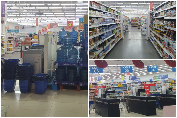 Suasana di dalam Hypermarket Yasmin Bogor yang tampak sepi pembeli.