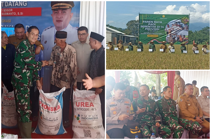 Danrem 061/Suryakancana, Brigjen TNI Faisol Izuddin Karimi, saat menghadiri Panen Raya Padi di Kampung Ciukuy, Jonggol, Kabupaten Bogor, Senin (7/4/2025).