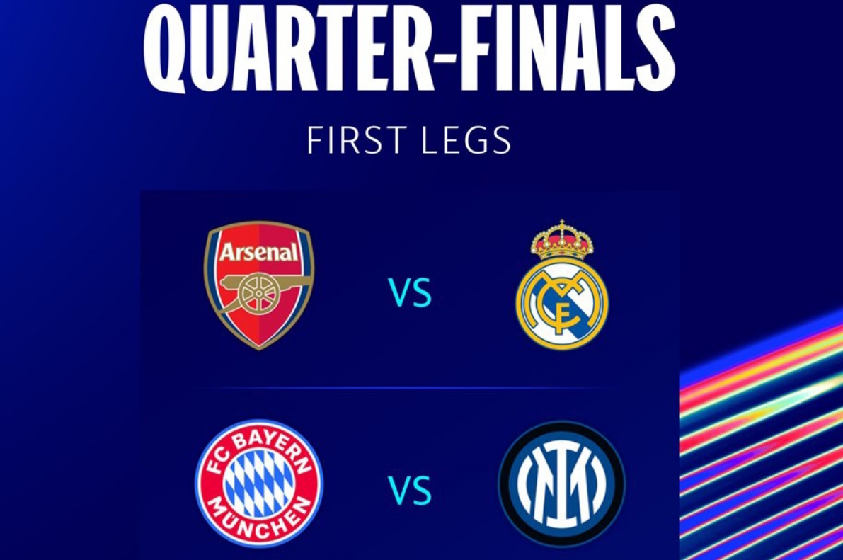 Babak Perempat Final Liga Champions antara Real Madrid vs Arsenal dan Bayern Munchen vs Inter Milan.&nbsp;
