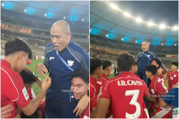Pelatih Timnas Indonesia U-17&nbsp;Nova Arianto bersama para&nbsp;pemain usai laga melawan Yaman.