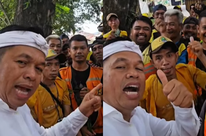 Gubernur Jawa Barat Dedi Mulyadi bersama para petugas kebersihan.