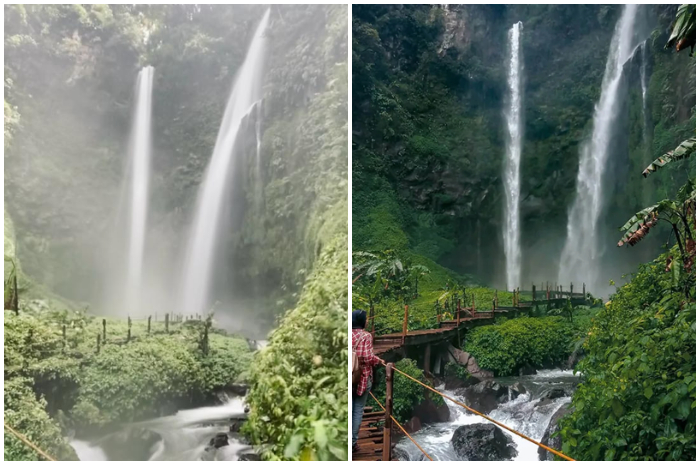 Suasana air terjun di Lembah Purba Sukabumi.