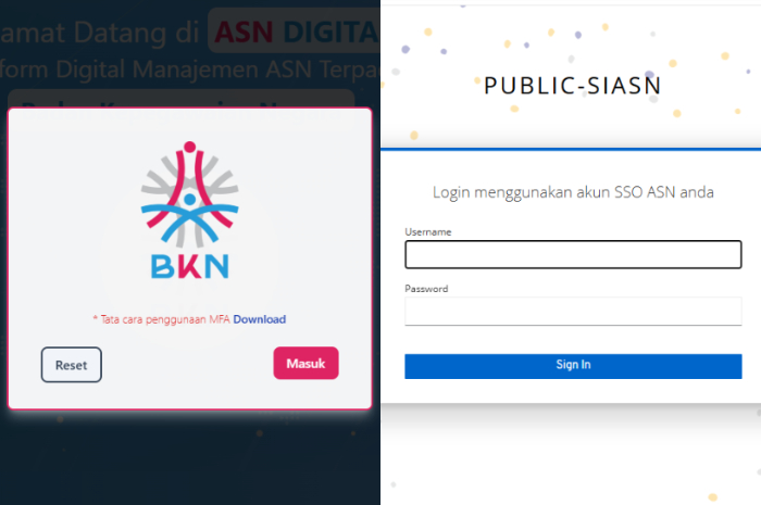 Tampilan laman ASN Digital dan aktivasi MFA.