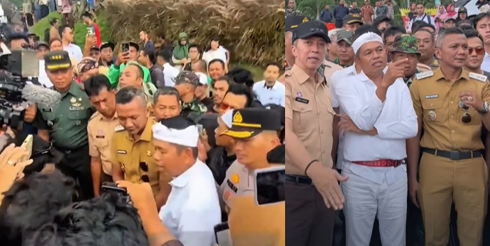 Gubernur Jawa Barat Dedi Mulyadi bersama Wali Kota dan Wakil Wali Kota Bogor tengah melihat Jalan Saleh Danasasmita yang amblas.