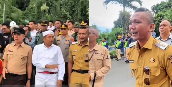 Wakil Wali Kota Bogor Jenal Mutaqin saat menemani Gubernur Jawa Barat Dedi Mulyadi untuk meninjau longsor Batutulis