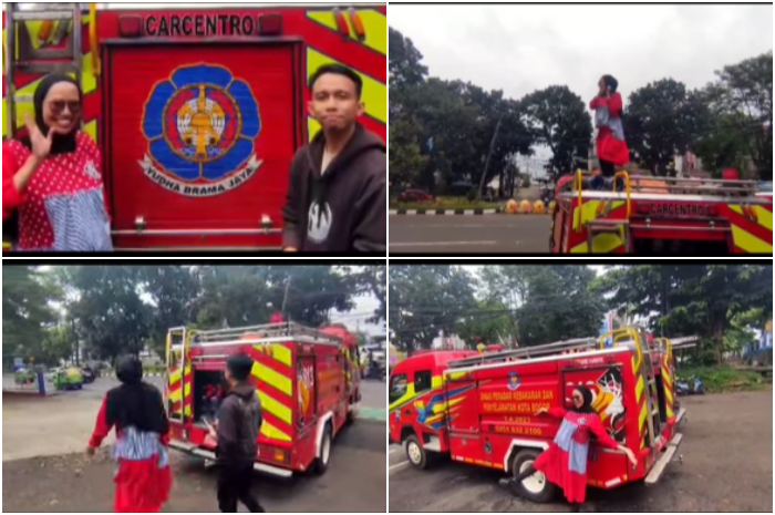 Seorang ibu hamil ngidam naik mobil Damkar Kota Bogor.
