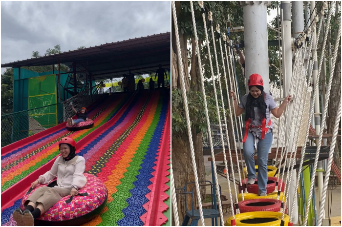 Pengunjung saat menikmati wahana di Jungleland Theme Park Sentul, Kabupaten Bogor.