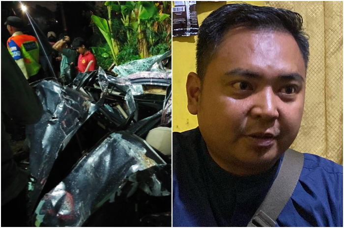 Kondisi mobil usai ditabrak KRL  di perlintasan Kedung Badak, Kebon Pedes Bogor dan pemilik mobil Epi Apriansyah.