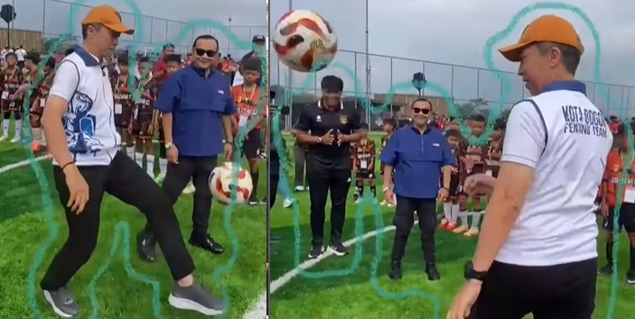 Wali Kota Bogor unjuk kebolehan juggling di depan peserta dan warga saat pembukaan Mini Soccer Wali Kota Cup 2025