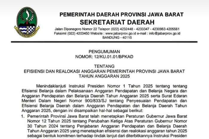Gubernur Jawa Barat Dedi Mulyadi umumkan efisiensi anggaran Pemprov Jawa Barat