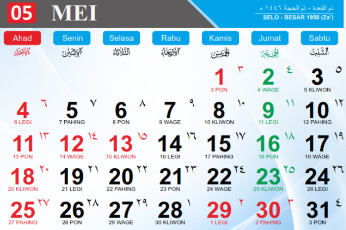 Kalender Meri 2025 terdapat libur nasional dan cuti bersama.