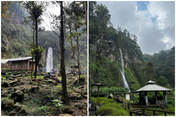 Keindahan Curug Cibeureum di Kaki Gunung Gede Pangrango Cianjur.