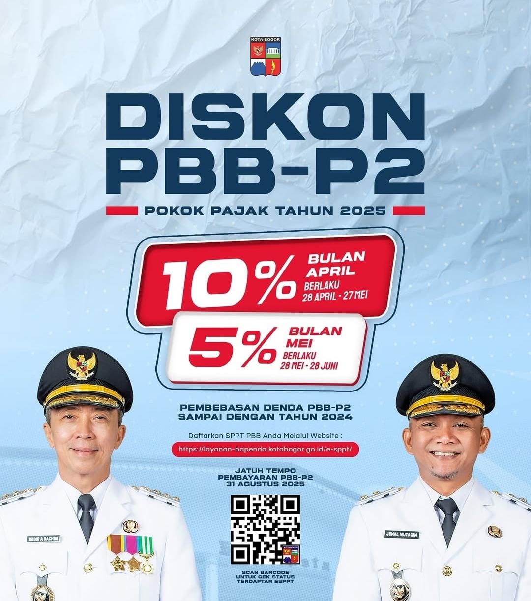 Pemkot Bogor, kembali hadirkan Program Diskon dan Pemutihan Denda PBB.
