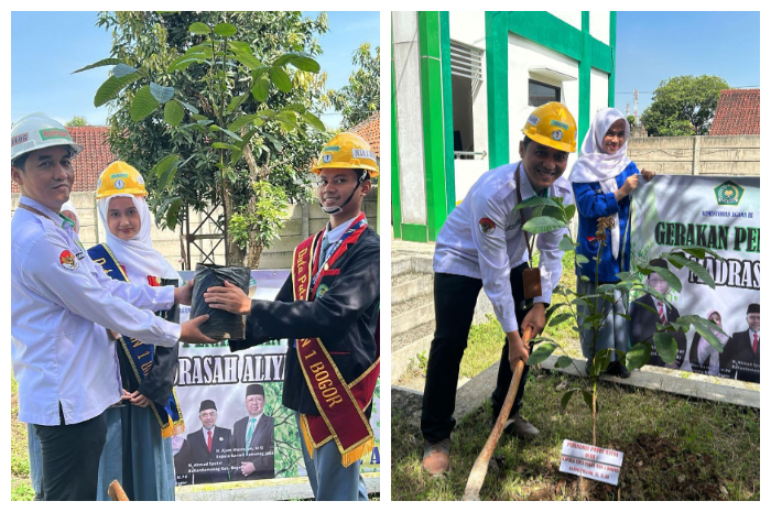 Simnolis penyerahan pohon Matoa dan penanamannya kepada perwakilan siswa MAN 1 Bogor.