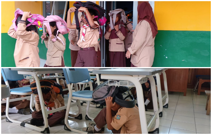 Momen saat berlangsungnya mitigasi bencana di SDN Bubulak 1 dalam rangka memecahkan rekor MURI.