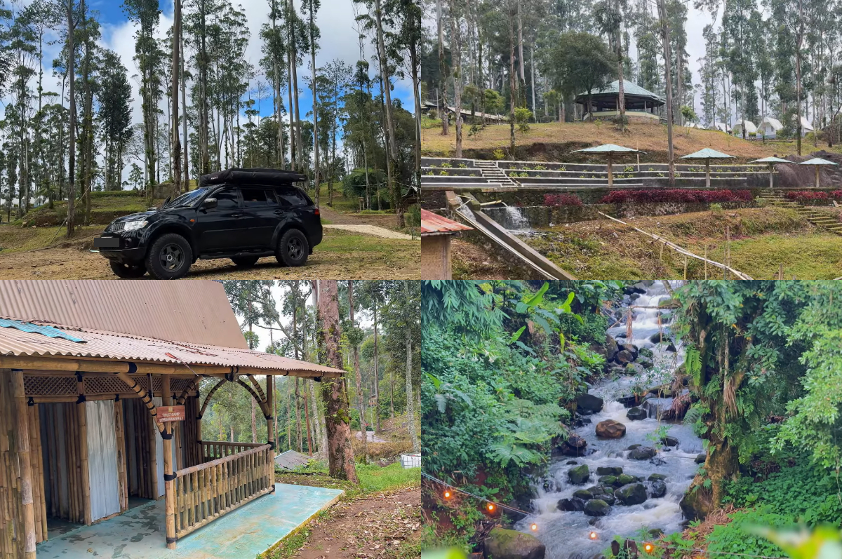 Menikmati camping menenangkan Awana Resort Ciwidey di antara hutan pinus, sungai, dan udara pegunungan yang sejuk.