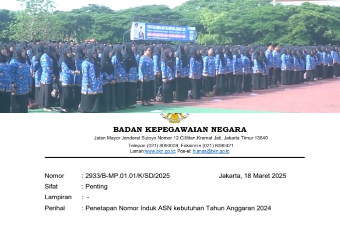 Pelantikan PPPK TA 2024 Kabupaten Bekasi (atas) Surat kepala BKN (bawah)