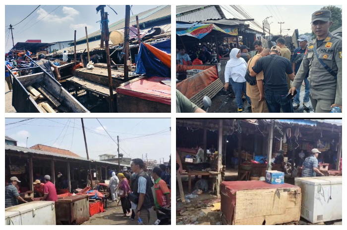 Proses pembongkaran lapak PKL di sekitar Pasar Citeureup, Kecamatan Citeureup, Kabupaten Bogor, Selasa (29/4/2025).