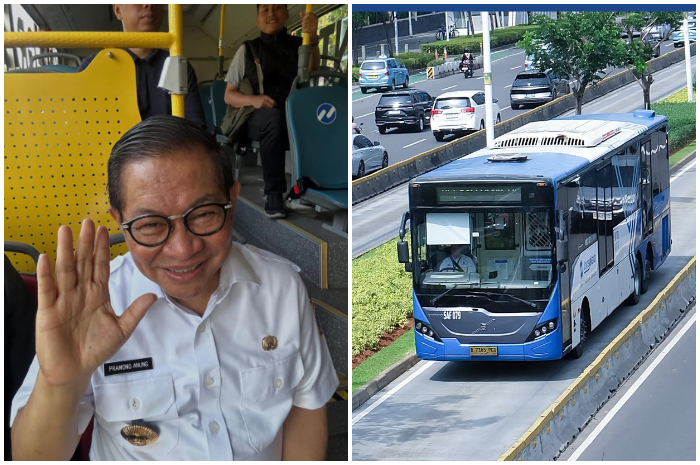 Gubernur Jakarta, Pramono Anung saat menaikin transportasi umum. ASN di Jakarta diwajibkan naik kendaraan umum tiap hari Rabu.