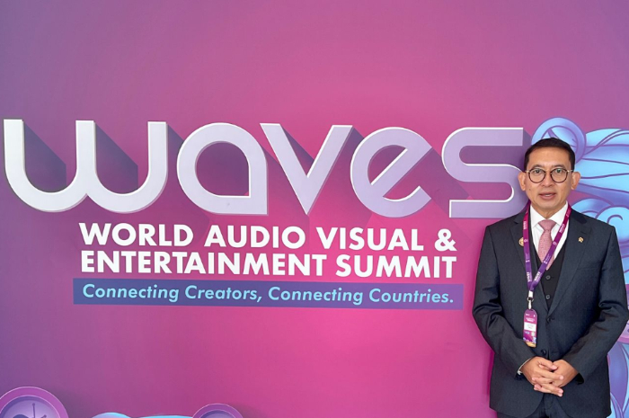 Menteri Kebudayaan Republik Indonesia Fadli Zon&nbsp;saat menghadiri WAVES (World and Audiovisual) Summit 2025 di Mumai, India.
