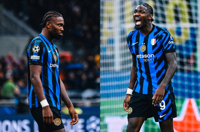 Marcus Thuram saat mejebol gawang lawan.