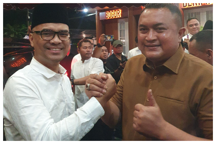 Politisi PSI Ronald A Sinaga (Bro Ron) dan Bupati Bogor Rudy Susmanto usai menggelar pertemuan di Pendopo Bupati Bogor.