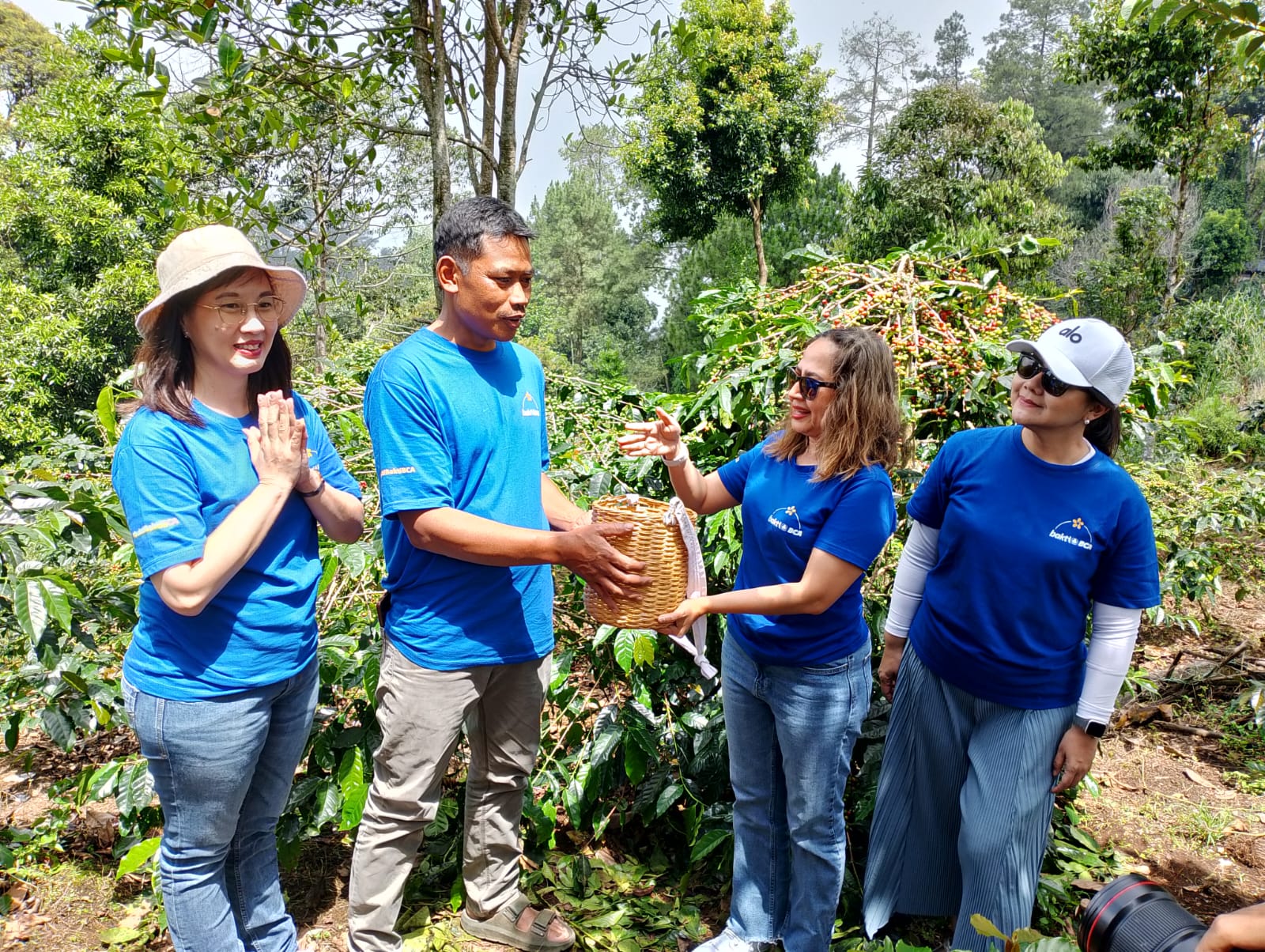Jajaran Managemen Bank BCA saat panen raya bersama petani kopi di Cikoneng, Kecamatan Cisarua, Kabupaten Bogor, Senin (5/5/2025).