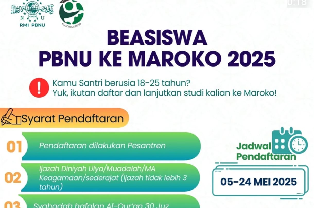 Pendaftaran beasiswa PBNU ke Maroko.&nbsp;