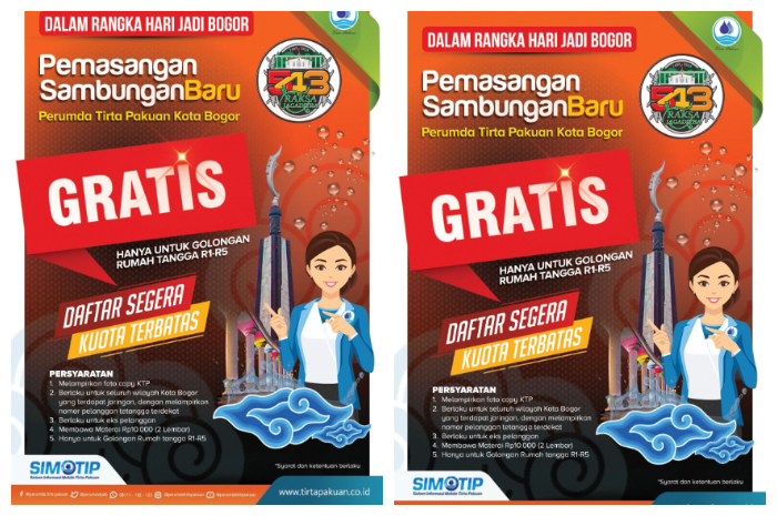 Perumda Tirta Pakuan Kota Bogor gratiskan sambungan baru dalam rangka menyambut HJB.