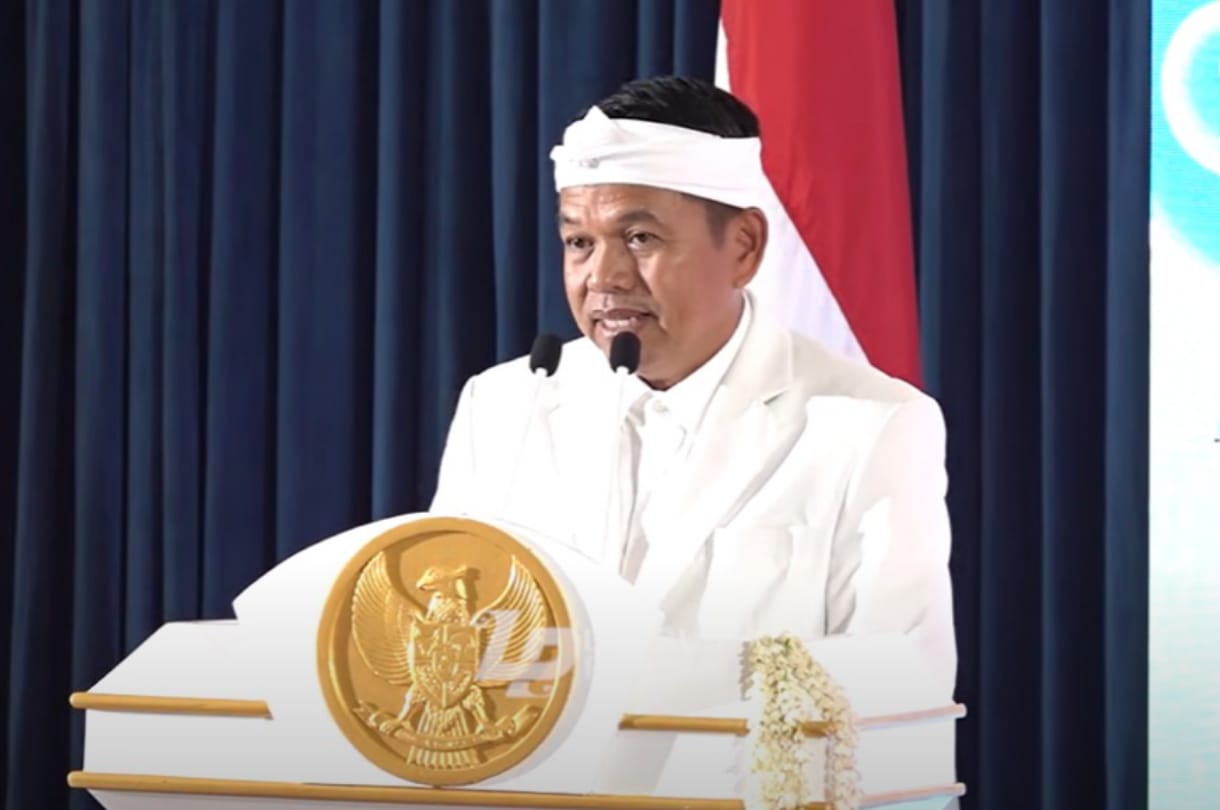 Gubernur Jawa Barat Dedi Mulyadi saat pidato di acara Asosiasi DPRD Provinsi Seluruh Indonesia (ADPSI).&nbsp;