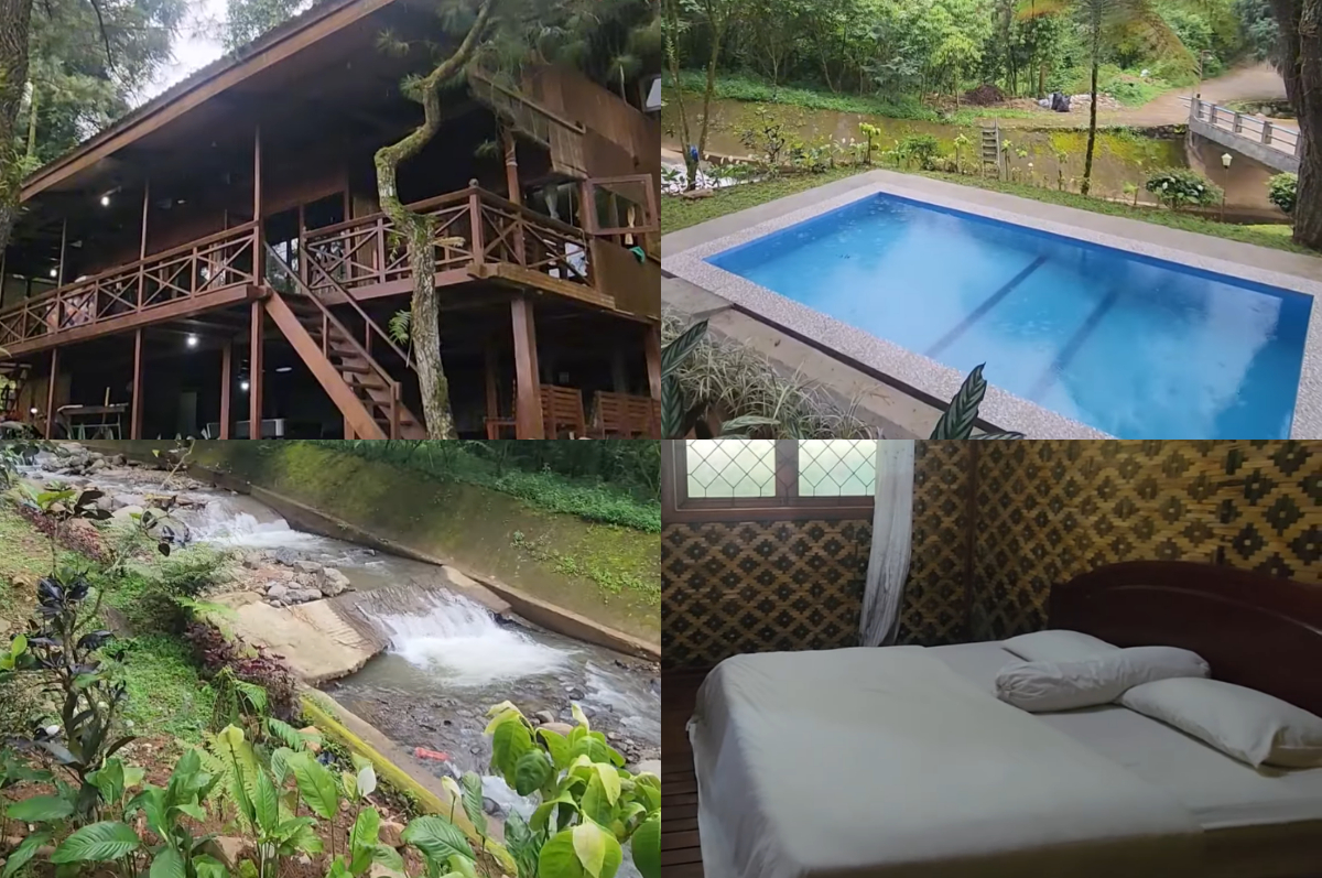 Villa Kayu Puncak Bogor bikin betah asri dan sejuk di pinggir sungai.