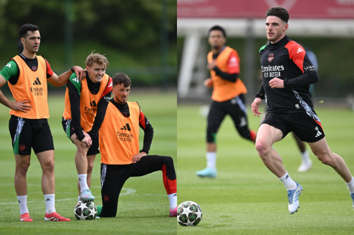 Para pemain Arsenal saat berlatih.
