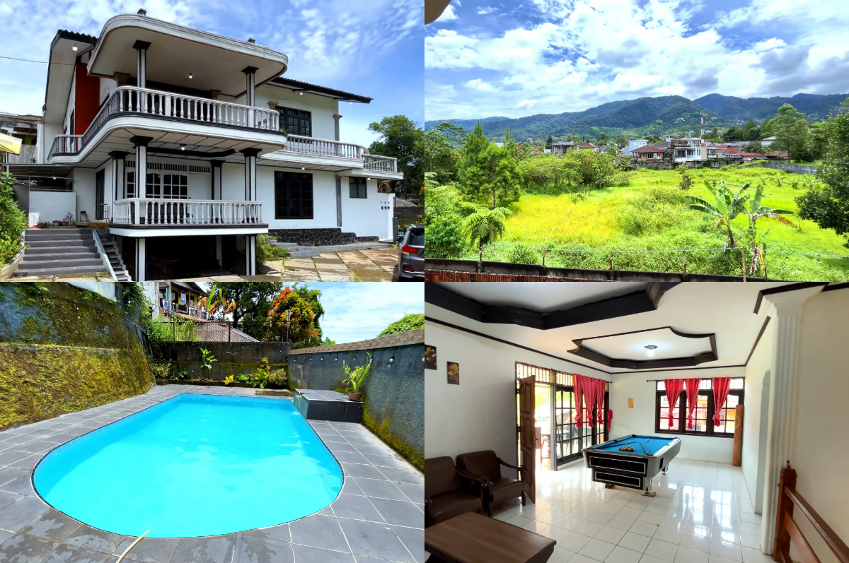 Pemandangan di Villa Jempol langsung menghadap Gunung Gede dan Bukit Damar Langit.