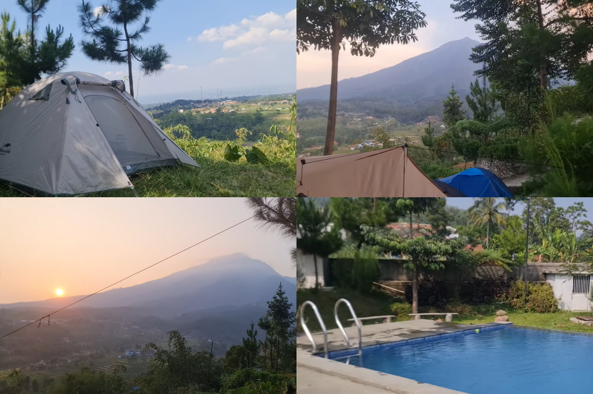 View Gunung Salak dari area camping Bukit Surya Salaka, spot ideal untuk healing bersama alam.