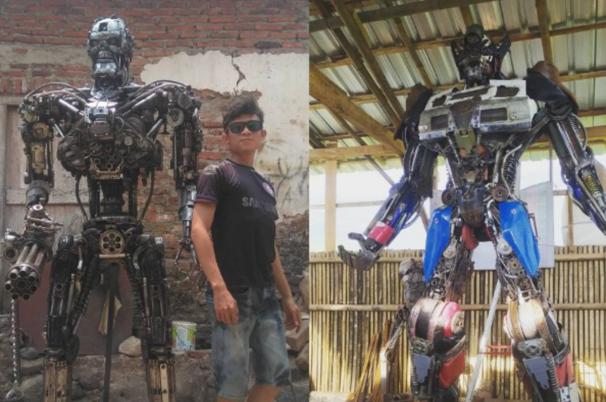 Pria asal Tegal, Jawa Tengah mengubah onderdil bekas menjadi robot seharga puluhan juta rupiah.