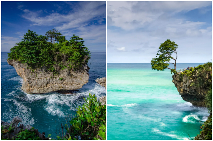 Keindahan Pantai Karang Bokor di Desa Sawarna, Kecamatan Bayah, Kabupaten Lebak, Banten.