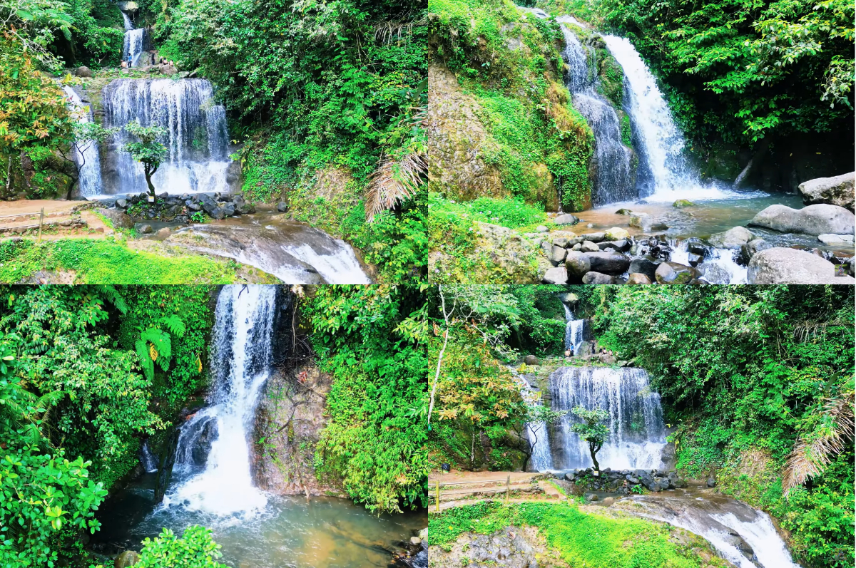 Curug Gorobog menampilkan dua aliran air terjun yang indah dan udara segar pegunungan.