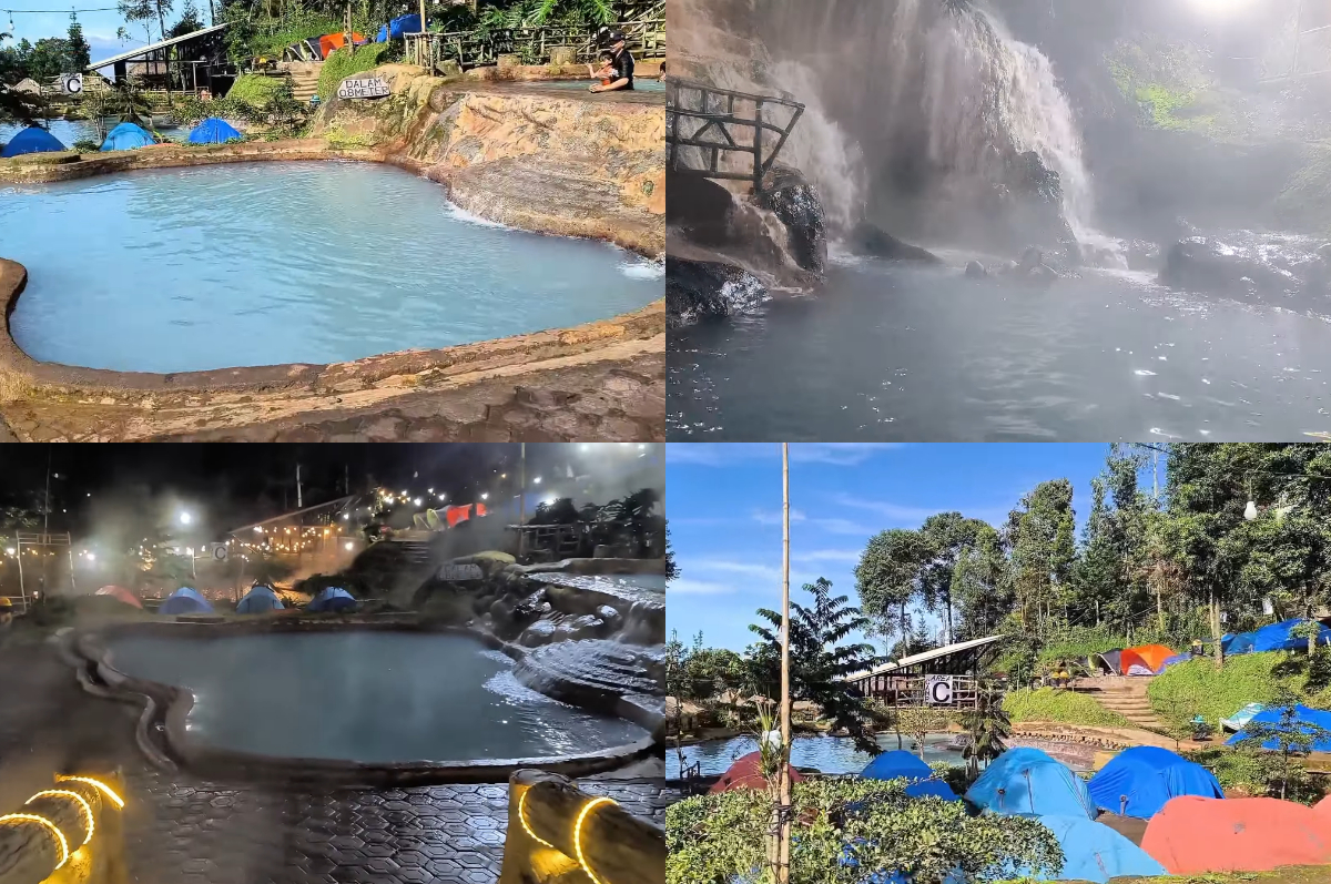 Suasana di kolam air panas Curug Cipanas, Lembang, yang buka 24 jam nonstop.