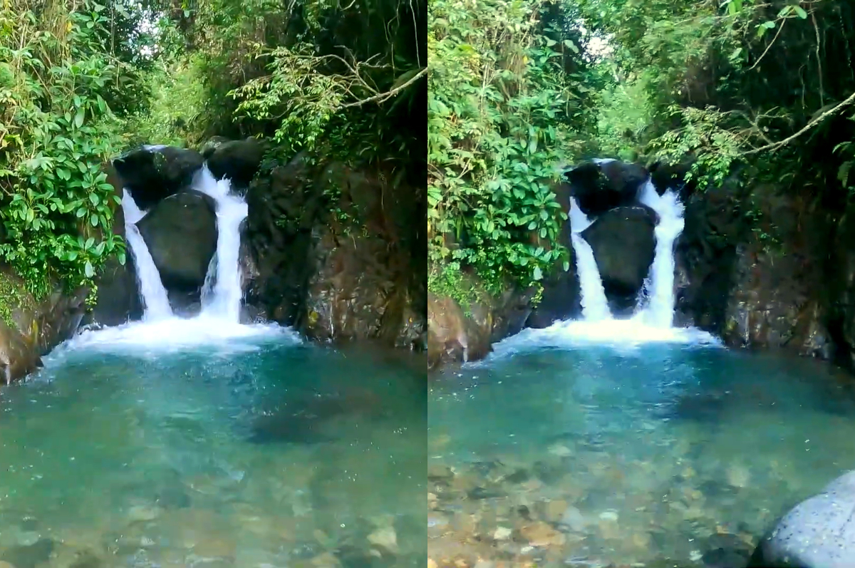 Suasana sejuk dan jernihnya air di Curug Love Sentul, Bogor.