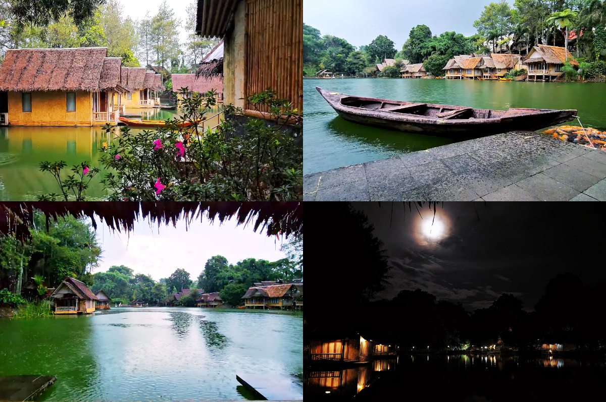 Suasana tenang di tepi danau Kampung Sampireun Resort and Spa, cocok untuk liburan penuh kenyamanan dan nuansa Sunda.
