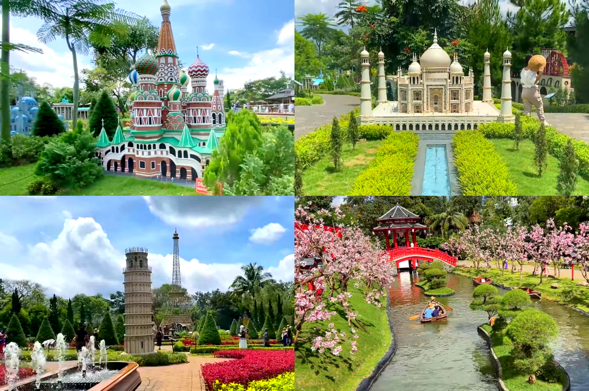 Spot miniatur dunia di MiniMania Puncak, cocok untuk foto seru bareng keluarga.
