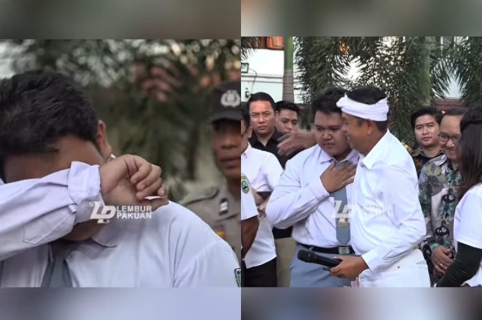 Gubernur Jawa Barat Dedi Mulyadi bersama salah satu siswa SMAN 2 Purwakarta.