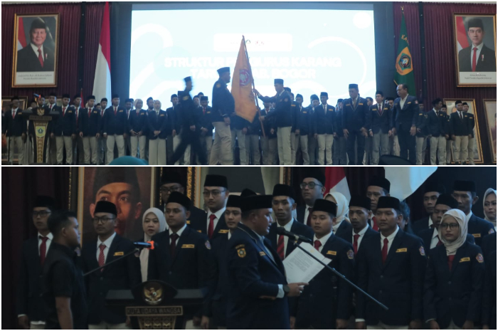 Bupati Bogor Rudy Susmanto melantik para pengurus Karang Taruna se-Kabupaten Bogor, Kamis (15/5/2025).