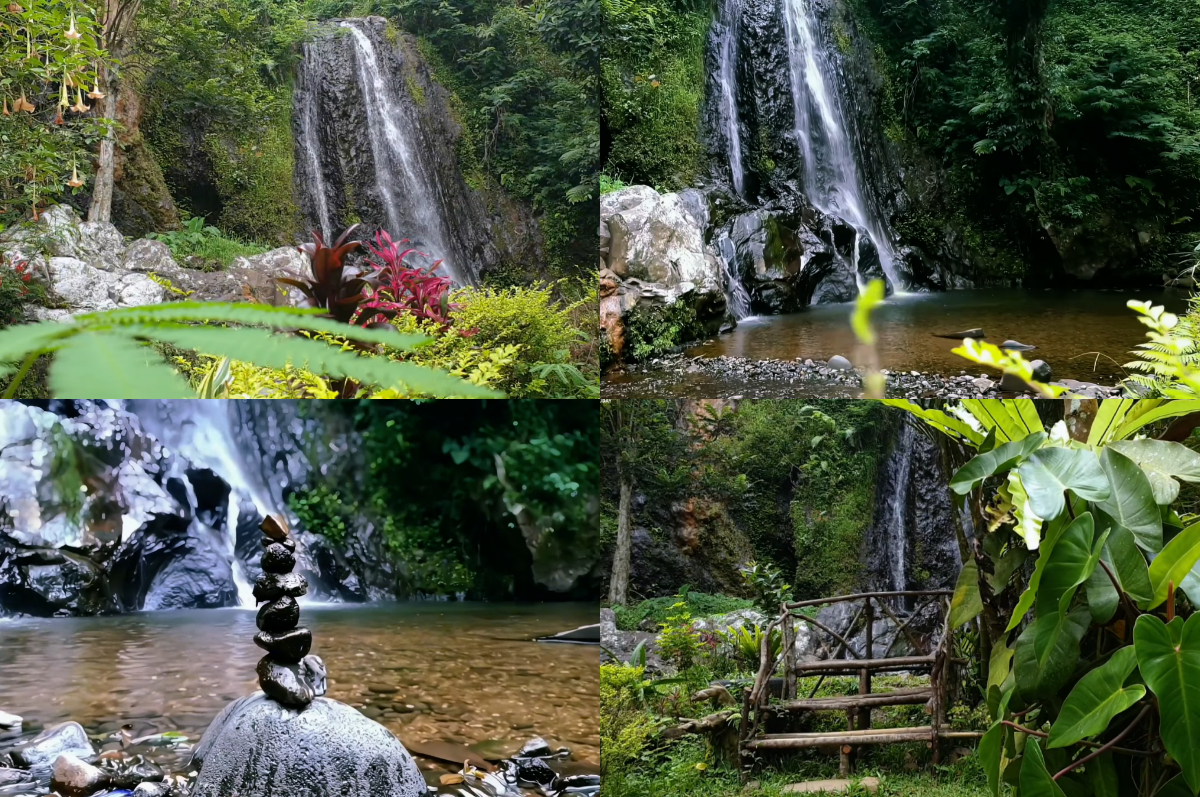 Air terjun Curug Cipeureu di Ciater dengan suasana sejuk dan asri.