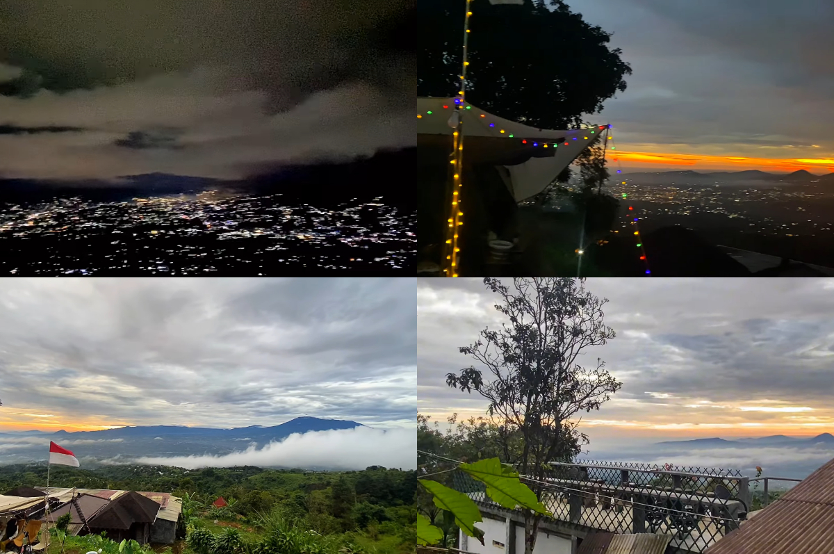 View malam hari AuntyLa Nature Camp dari ketinggian Tajur Halang, Bogor.