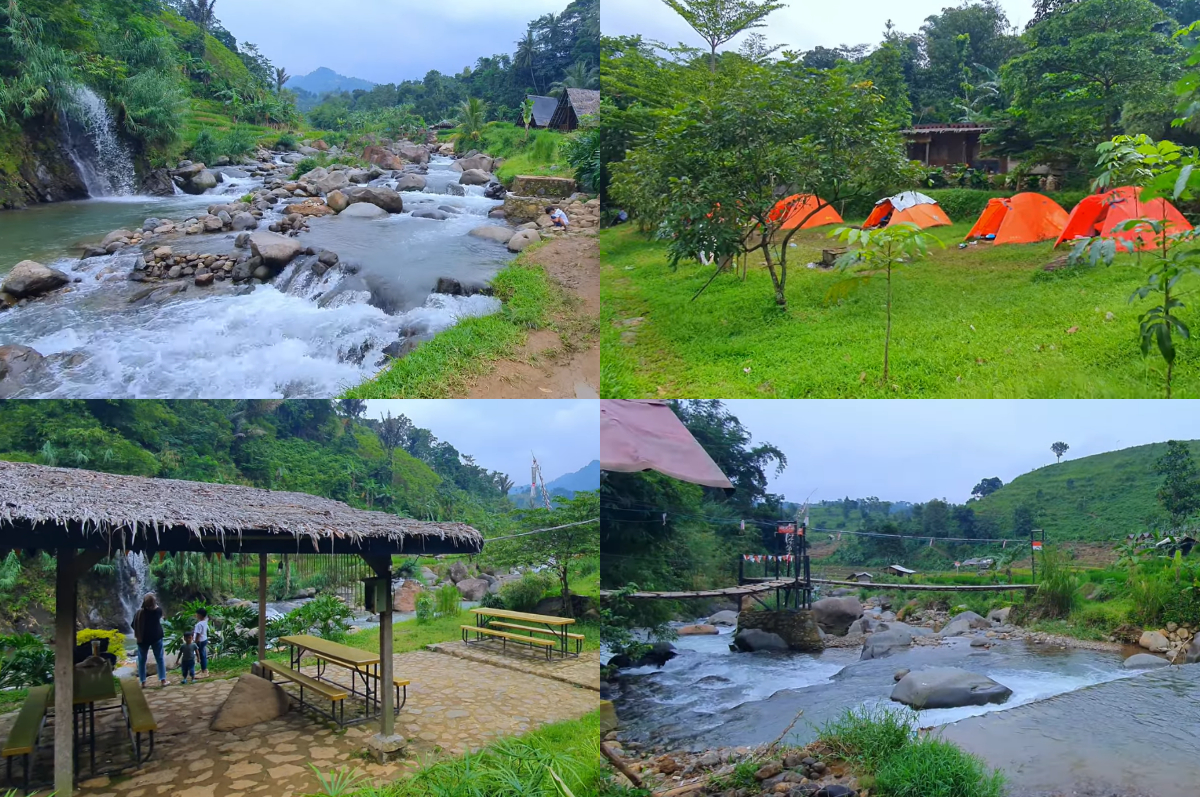 Area Goes Camp Sentul dengan pemandangan sawah dan jembatan kayu ikonik.