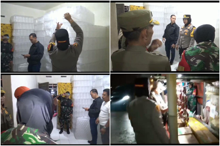Petugas gabungan saat menggerebek tempat produksi minuman terlarang di Kecamatan Dramaga, Kabupaten Bogor.